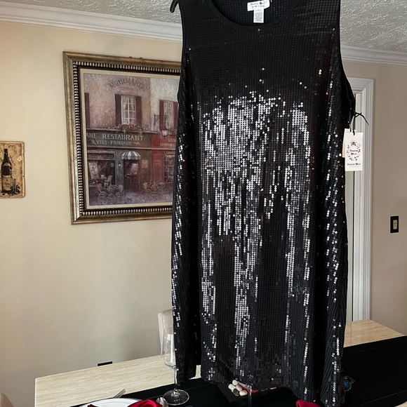 Size 2X all black sequin tank dress NWT - Picture 5 of 7